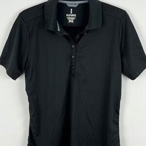 Elevate Polo T Shirt Size M Black Short Sleeve Button Up Collared Polyester